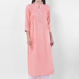 Span Band Collar High Slit Pleated A-Line Cotton Kurta-picture-23