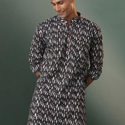 SHVAAS by VASTRAMAY Abstract Printed Band Collar Thread Work Straight Kurta-picture-27