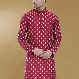 DIVISIVE Geometric Printed Band Collar Long Sleeves Regular Straight Kurta-picture-32