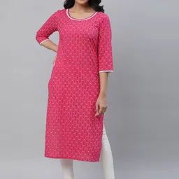 AURELIA Round neck Ethnic Motifs Printed Thread Work Straight Cotton Kurta-image-46
