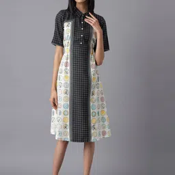 AURELIA Women White & Black Printed Thread Work Kurta image 1