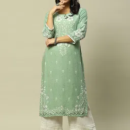 Rangriti Tribal Embellished Round Neck Three-Quarter Sleeves Kurta-image-89