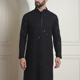 SOJANYA Geometric Embroidered Mandarin Collar Long Sleeves Straight Kurta-picture-42