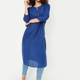 max Striped Round Neck Three-Quarter Sleeves Cotton Kurta Set-image-58