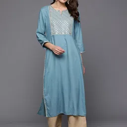 Indo Era Geometric Embroidered Mirror Work Straight Kurta-image-19