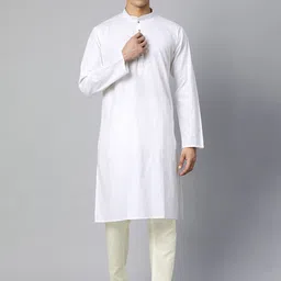 MANQ Men White Mandarin Collar Straight Cotton Kurta-picture-17