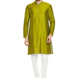 indus route by Pantaloons Men Olive Green Striped Thread Work Kurta-image-5