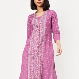 max Ethnic Motifs Woven Design Pleated V-Neck Straight Kurta-picture-4