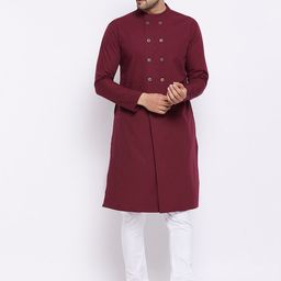 Hypernation Men Maroon Pure Cotton Lucknawi Kurta-picture-32