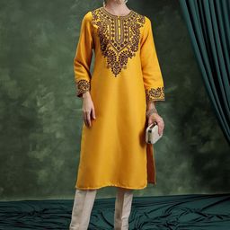 Vishudh Yellow Ethnic Motifs Embroidered Straight Kurta-picture-25