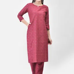Span Women Geometric Printed Keyhole Neck Thread Work Kurta-picture-24