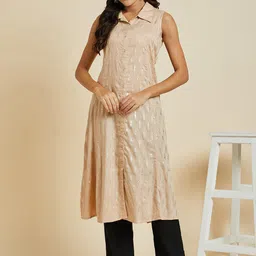 Ramas Ethnic Motifs Printed Shirt Collar A-Line Cotton Kurta image 1