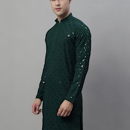 Jompers Mandarin Collar Ethnic Motifs Embroidered Chikankari Kurta-picture-1