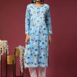 HOUSE OF KARI Women Floral Printed Thread Work Kurta-picture-20