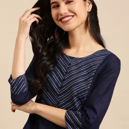 SHOWOFF Women Navy Blue Kurta-picture-31