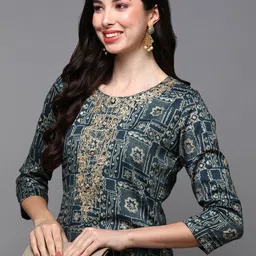 KALINI Geometric Printed Thread Work Straight Kurta image 2