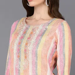 KALINI Striped Thread Work Cotton Kurta image 2