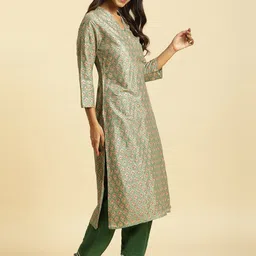 W Floral Woven Design A-Line Kurta image 3