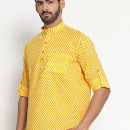 JAVINISHKA Leheriya Printed Mandarin Collar Roll-Up Sleeves Pure Cotton Kurta image 2
