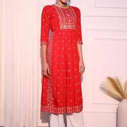 KALINI Ethnic Motifs Printed Mirror Work A-Line Kurta image 3