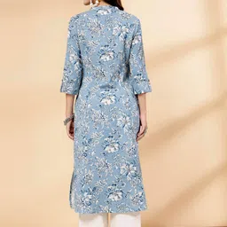 Pistaa Ethnic Motifs Printed Mandarin Collar Cotton A-Line Kurta image 4