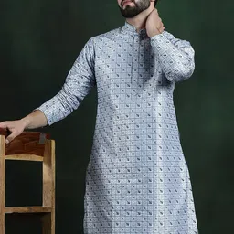 SOJANYA LUXE Geometric Woven Design Thread Work Cotton Silk Straight Kurta image 4