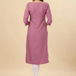 HERE&NOW Mauve & Biege Ethnic Motifs Embroidered Yoke Design Mirror Work Kurta image 3