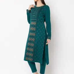 KEIKO Ethnic Motifs Woven Designed Round Neck Regular Straight Acrylic Kurta image 4