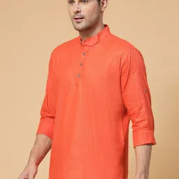 allan peter Mandarin Collar Roll Up Sleeves Cotton Short Kurta image 5