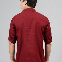 Hancock Geometric Woven Design Mandarin Collar Roll-Up Sleeves Pure Cotton Kurta image 3