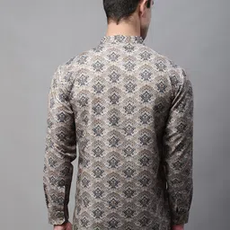 Anouk Beige & Black Ethnic Motif Printed Band Collar Pure Cotton Short Kurta image 3