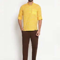 JAVINISHKA Leheriya Printed Mandarin Collar Roll-Up Sleeves Pure Cotton Kurta image 3