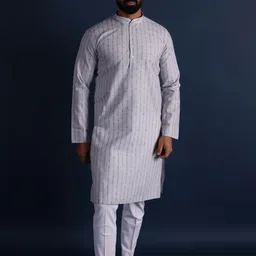 Lightpole Striped Woven design Mandarin Collar Straight Kurta image 2