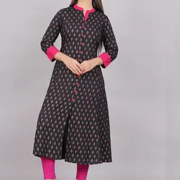 YASH GALLERY Ethnic Motifs Printed Band Collar A-Line Kurta image 5