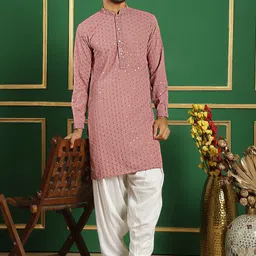 Jompers Geometric Embroidered Mandarin Collar Pure Cotton Thread Work Kurta image 4