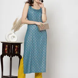 KALINI Ethnic Motifs Printed Sleeveless Regular Kurta image 4