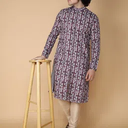 TABARD Men Geometric Printed Mandarin Collar Cotton Kurta image 4