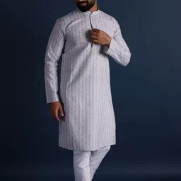 Lightpole Striped Woven design Mandarin Collar Straight Kurta image 3