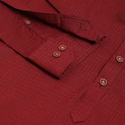 Hancock Geometric Woven Design Mandarin Collar Roll-Up Sleeves Pure Cotton Kurta image 2