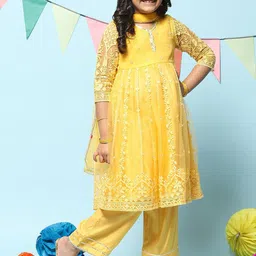 Biba Girls Ethnic Motifs Embroidered Thread Work Kurta With Trousers & Dupatta-picture-22