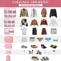 dhvaja 7-in-1 Travel Organizer Set Packing Cubes for Clothes, Toiletry Bag & Shoe Bag | Nylon Luggage Organizers with Laundry Pouch | Space-Saving Travel Essentials (Pink 7_Pcs) image 4