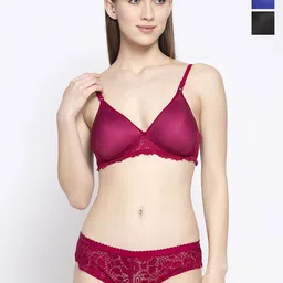 PIBU Pack of 3 Lightly Padded Net Bra & Panty Lingerie Set-picture-37