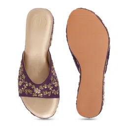 NR By Nidhi Rathi Embellished Open Toe Velvet Wedge Heels image 5