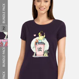 CHOZI Pack Of 2 Printed Round Neck Cotton T-Shirt-picture-37