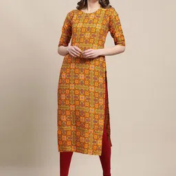 7threads KALINI Women Pack of 2Mustard Yellow & Maroon Printed Handloom Crepe Kurta image 2