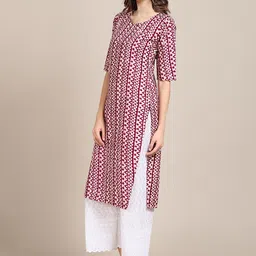 7threads KALINI Women Pack of 2Mustard Yellow & Maroon Printed Handloom Crepe Kurta image 3