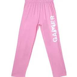 SWEET ANGEL Girls Pink & White Gamer Printed Straight-Fit Pure Cotton Track Pants-image-74