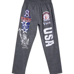 SWEET ANGEL Boys Charcoal Grey & White Printed Straight-Fit Pure Cotton Track Pants-picture-16
