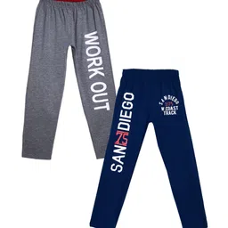 SWEET ANGEL Boys Pack of 2 Charcoal Grey & Navy Blue Self Design Straight-Fit Cotton Track Pants-picture-38