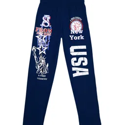SWEET ANGEL Boys Navy Blue & White Printed Pure Cotton Straight-Fit Track Pants-picture-24